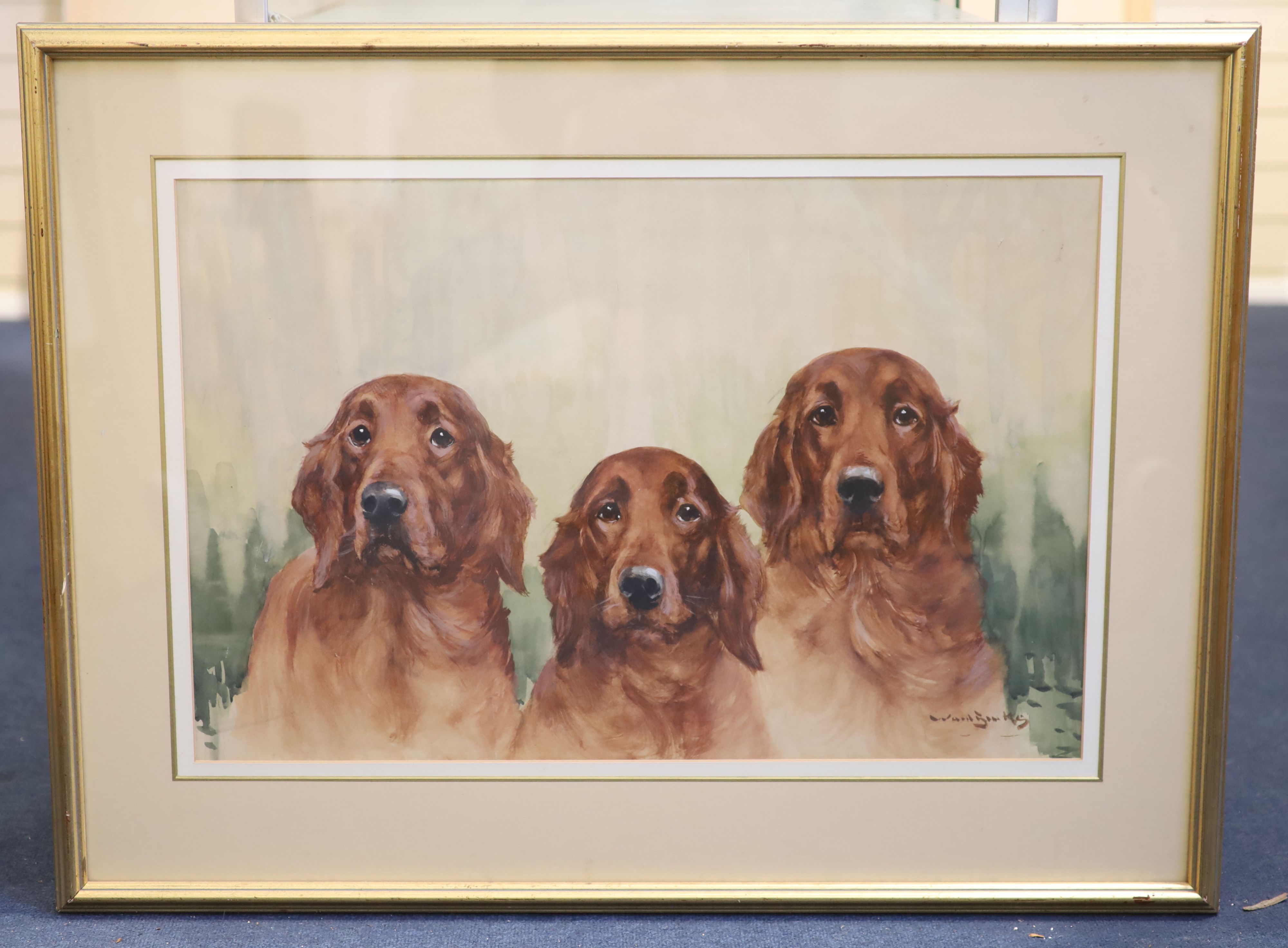 Reuben Ward Binks (1860-1945) Three Irish setters 17.5 x 26.75in.